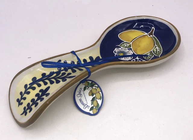 Blue Sky Clayworks "Lemon Juice " Ceramic Spoon Rest Beautiful Claywork 9.5”