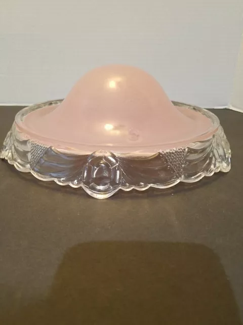 Art Deco Pale Pink textured And Clear Glass Ceiling Light Shade 10" 2 available.