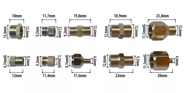 AIRBRUSH ADAPTER VERBINDUNGSSTÜCKE für AIRBRUSHPISTOLEN und AIRBRUSHKOMPRESSOREN 2