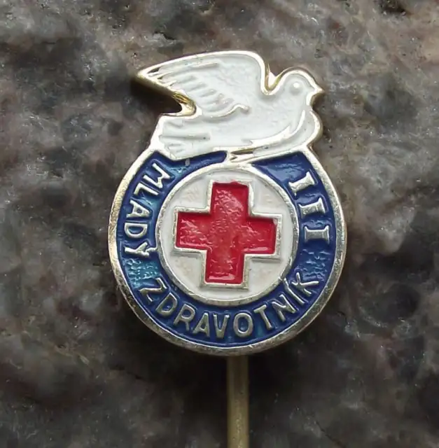Antique Young Medic Red Cross Dove Medical Medicine Nurse Stage 3 Pin Badge
