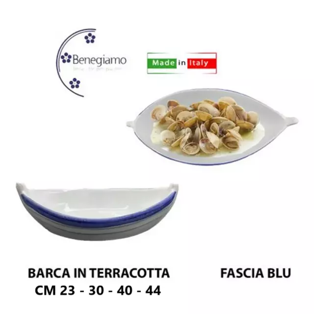 Benegiamo Piatto Barca Da Portata Vassoio Pirofila In Terracotta Fascia Blu