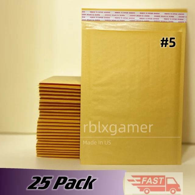 25 PCS #5  10.5''x15'' Kraft Bubble Mailers Padded Envelopes   Made in USA