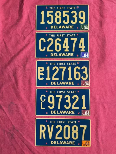 Delaware DMV License Plate Tag Collection 2004 (5 Plates) 20 Years Old