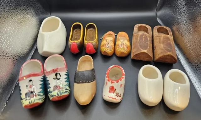 LOT of 13 Vintage Antique Porcelain Wood Souvenir Shoes Clogs Japan Hand painted