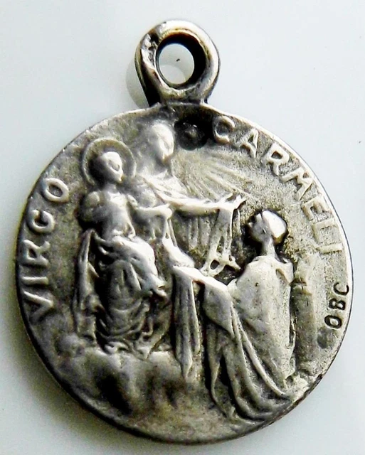 STERLING SILVER HOLY Scapular Medal Sacred Heart Jesus Lady of Mount ...