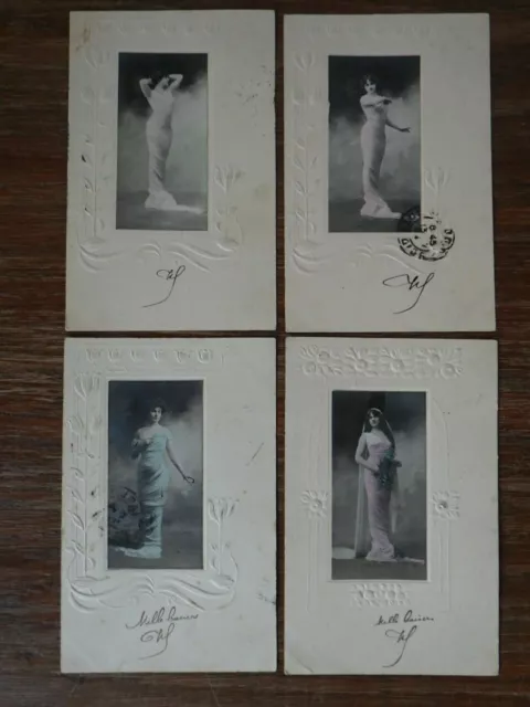 4x CPA Postcard 1904 RELIEF Jeunes Femmes YOUNG LADIES ART NOUVEAU