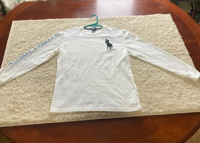 Polo Ralph Lauren Kids Boy White T Shirt Big Pony Spell Out Crewneck Large 14/16