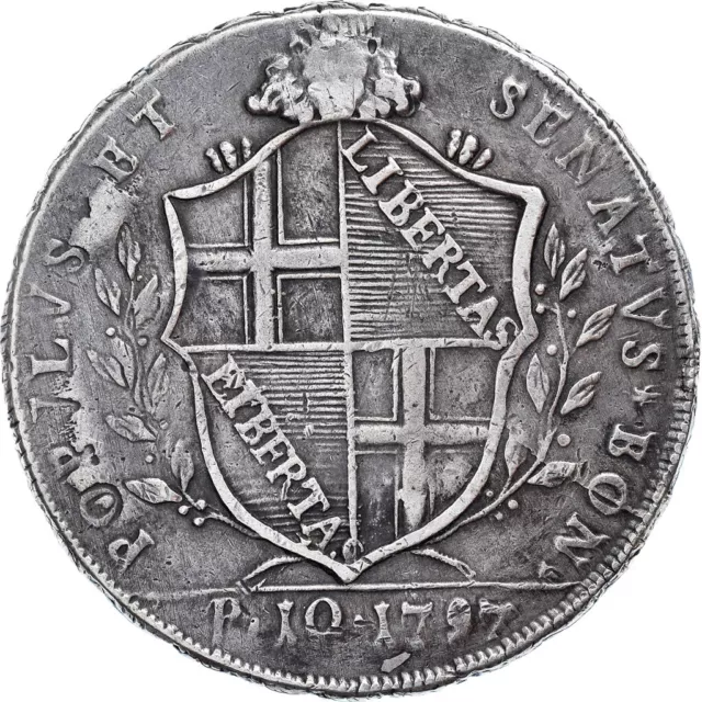 [#907864] Coin, ITALIAN STATES, PAPAL STATES-BOLOGNA, 10 Paoli, Scudo, 1797, Bol