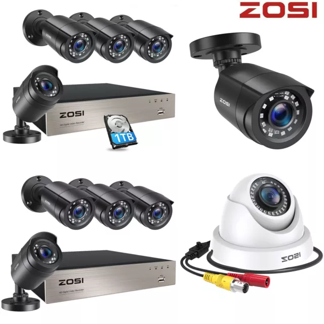 ZOSI 8CH 5MP Lite H.265+ DVR 1080P Home Outdoor CCTV Camera Security System 4IN1