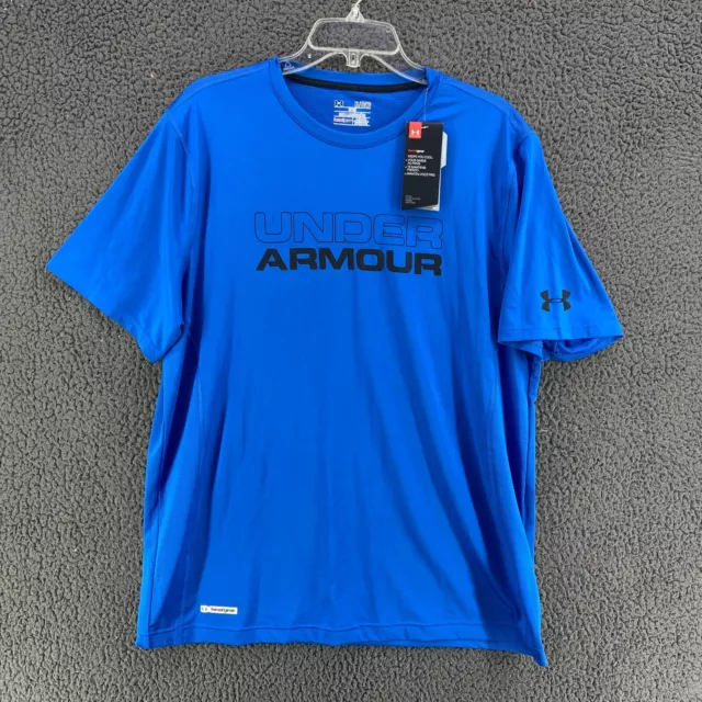 Under Armour T Shirt Mens XL Blue FITTED Short Sleeve Active Gym Heatgear NEW