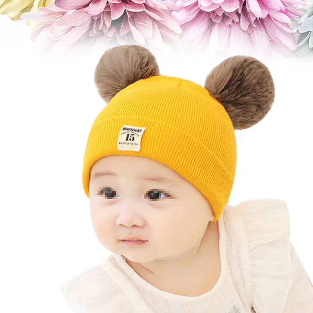 Cappelli autunnali bambini orso orecchie caldo berretto di lana lavorato a maglia protezioni orecchie
