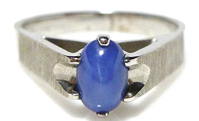 10K White Gold Oval Blue Star Sapphire Designer Fc Solitaire Ring Band Size 5