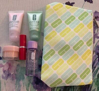 CLINIQUE Beauty Cosmetic Makeup Bag Lipstick Soap Cleanser Hydrator Set Lot BNIB