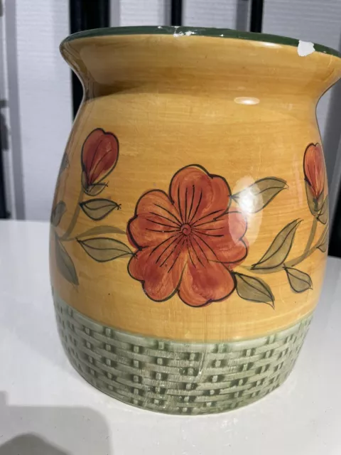 Magnifique Ancien Cache-pot En Céramique Italienne Décor Floral Fait Main 2