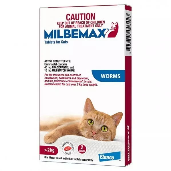 Milbemax Worming tablet for Cats over 2kg Roundworm Hookworm Tapeworm Heartworm