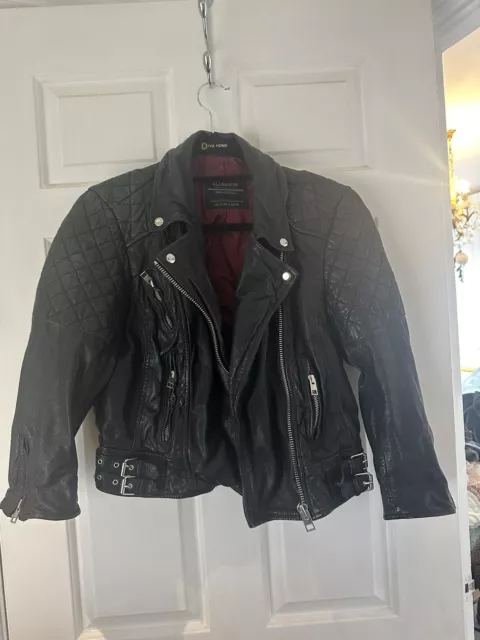 Size 12 All Saints Leather Croppped Biker Jacket Black