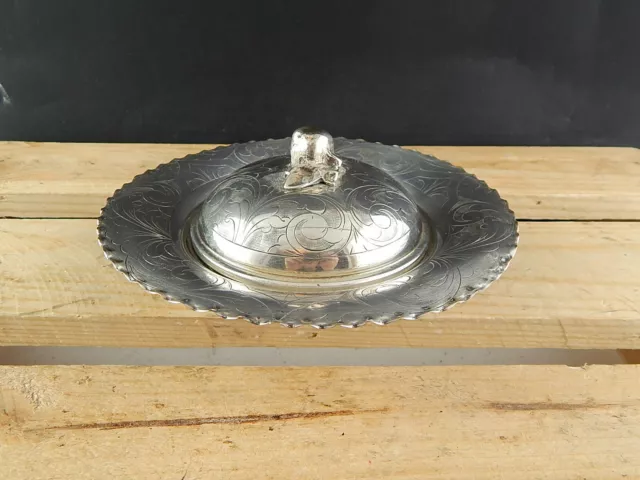 Vintage Sheffield Silver Plate Porta Muffin Burro Bagno Argento Cesellato #