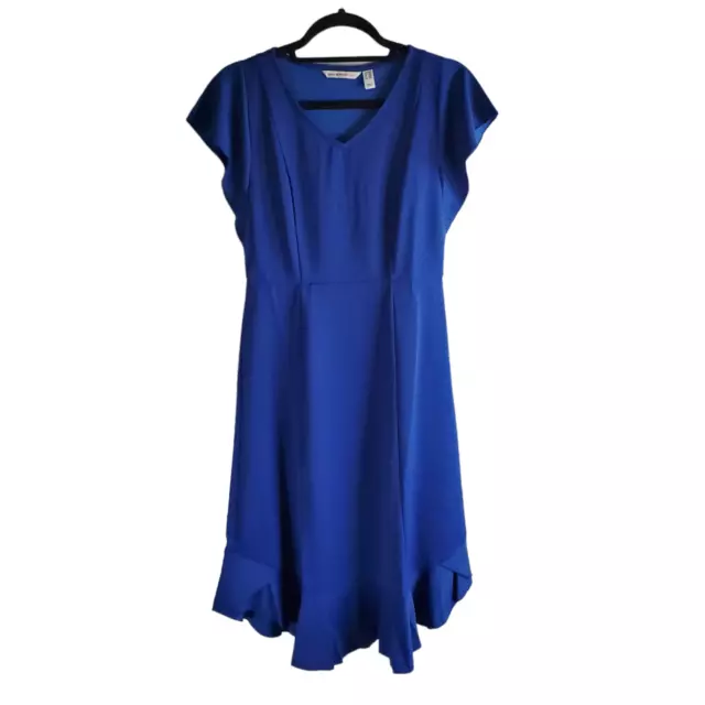 Isaac Mizrahi Midi Dress with Ruffle Curved Hem Ink Blue Color Size Petite XXS