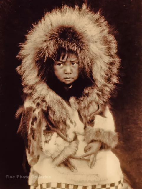 1929 EDWARD CURTIS Eskimo Noatak Child Artic GOLDTONE Photo Engraving Art 11x14