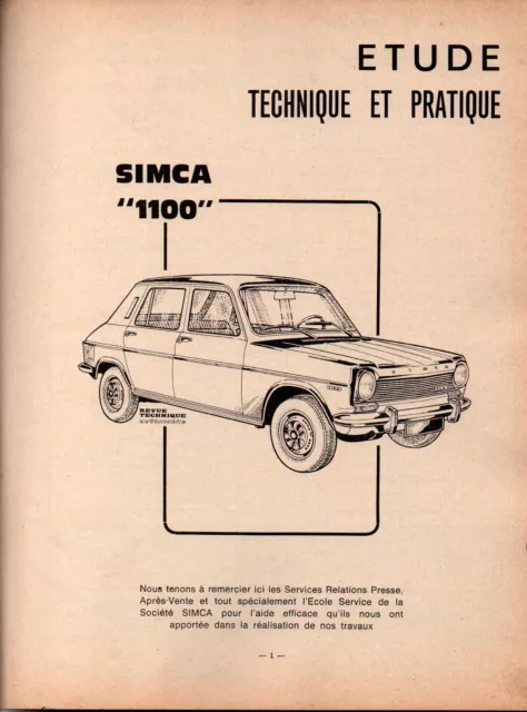 ▬►RTA REVUE TECHNIQUE  AUTOMOBILE de 1968  ---  SIMCA 1100  ---