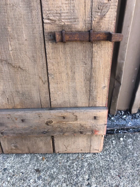 vintage mid 19th century PA barn door with strap hinges 39.25” w x 40” h RED 10
