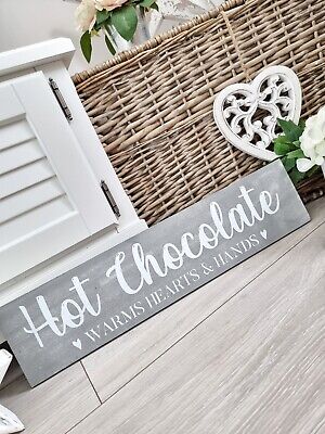 Rustic Hot Chocolate Station Long Wooden Kitchen Plaque Sign