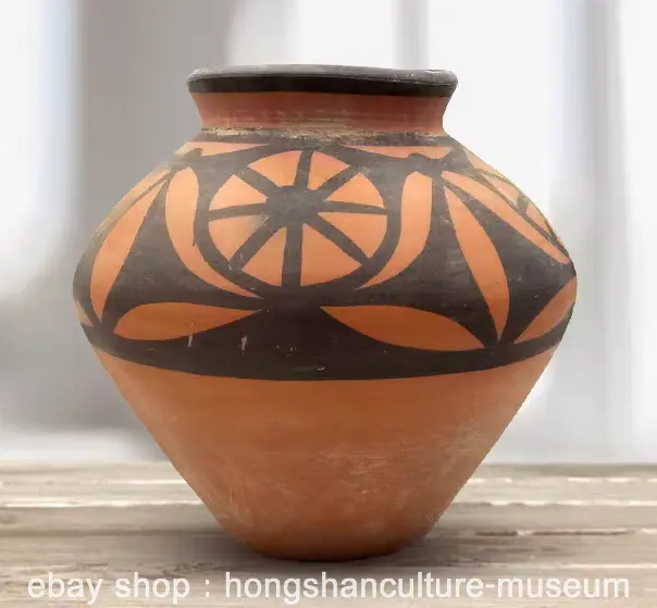 7.6" Ancient Neolithic Majiayao Culture Pottery Stripe Pattern Pot Jar Crock