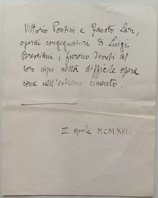 Epitaffio autografo D'Annunzio tecnici di bordo morti in volo 1916 guerra