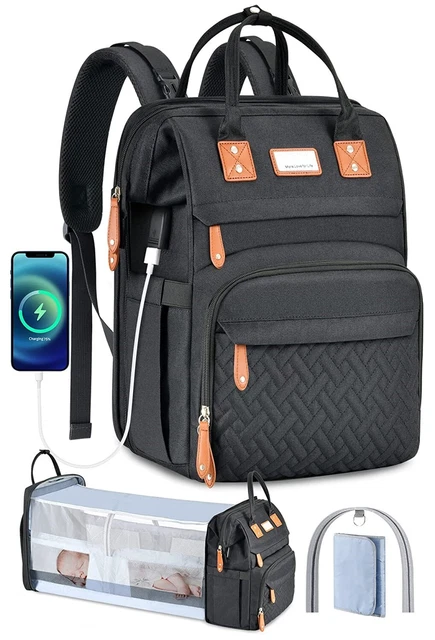 Diaper Bag Backpack with Changing Station, Large Travel Diaper Bag Black