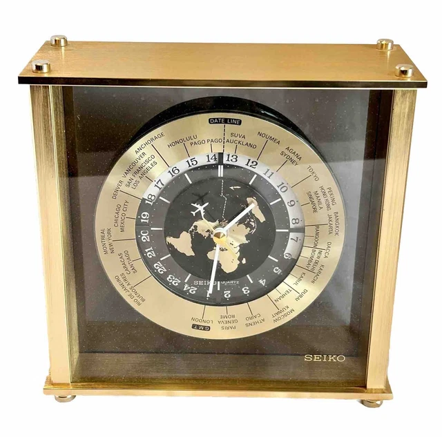 VINTAGE SEIKO QUARTZ Japan Clock World Time Zone Airplane Second Hand