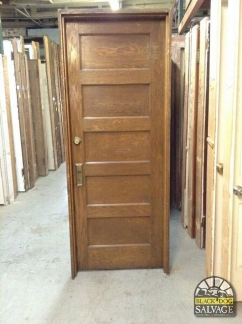 Door in Jamb, 32" x 81", Oak 5-Panel, 1910 American Foursquare Salvage