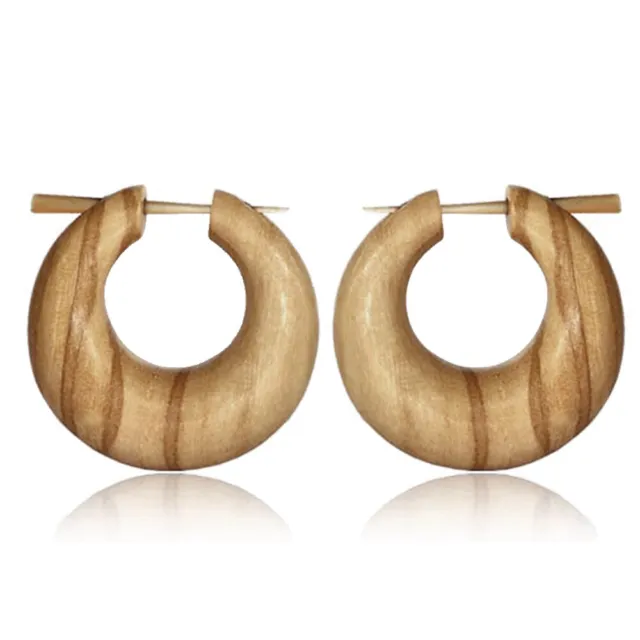 1 Pair Wood Earrings Hoop Olive Natural Braun Horn Pin CE15