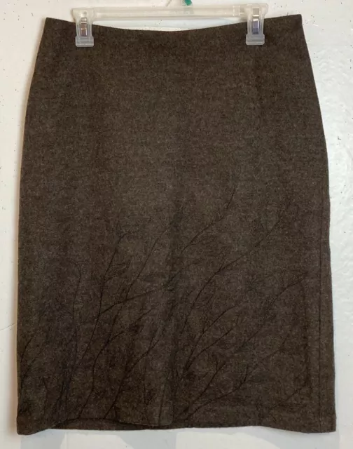 Vintage Brooks Brothers Wool Skirt Size 12 Dark Brown Floral Embroidered Lined