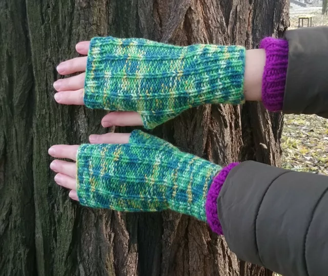 Green fingerless knit gloves Women hand warmers Soft wool gloves Gift for girl