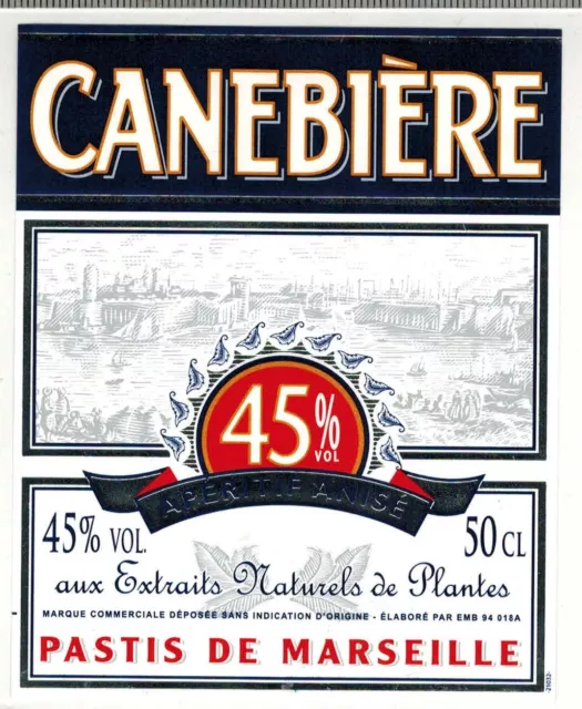 Etiquette Pastis de Marseille-Apéritif Canebière-45%.50cl-New.Never Stuck-N°300