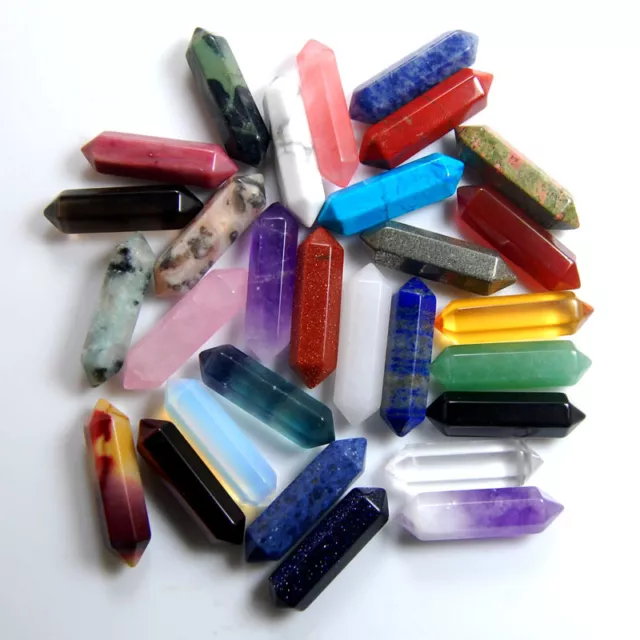 Natural Mixed Gemstone Hexagonal Point Reiki Chakra Healing Beads DIY Crafts 2pc