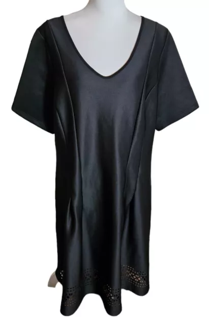 NY Collection Woman Black Midi Dress Size 1X Scuba Knit Laser Cut Hem Workwear