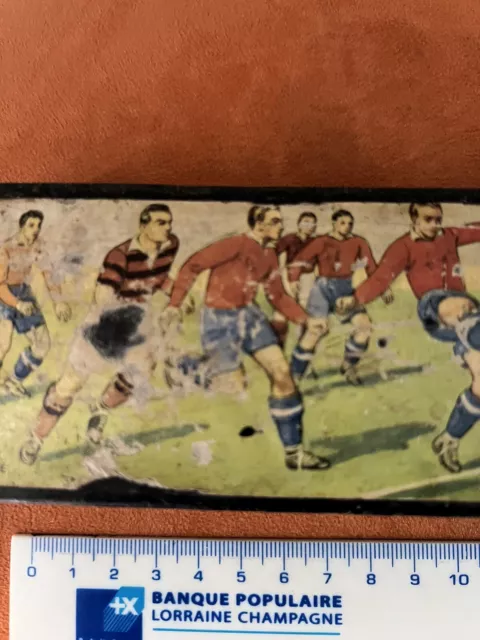 Ancienne boite à stylo plumier en bois boîte écriture décor Foot