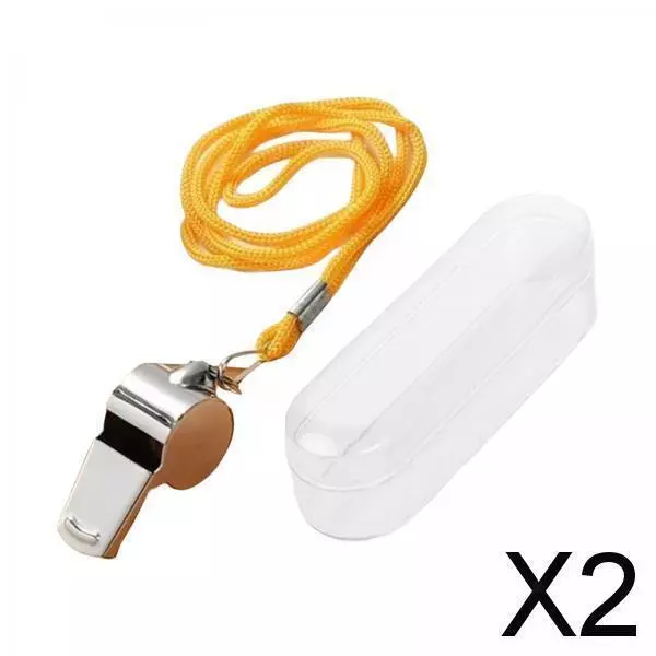 2X Stainless Steel Sports Whistles with Lanyard, Referee Whistle, Super Loud