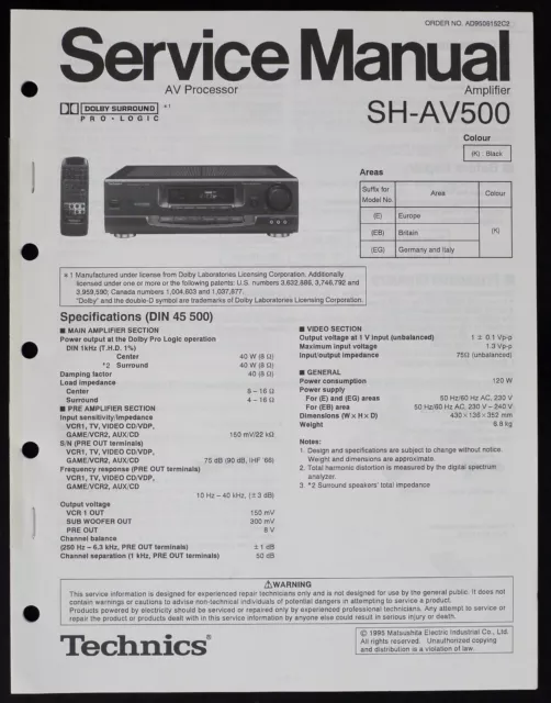 Original TECHNICS SH-AV500 AV Processor Amp Service Manual/Diagram/Parts o216