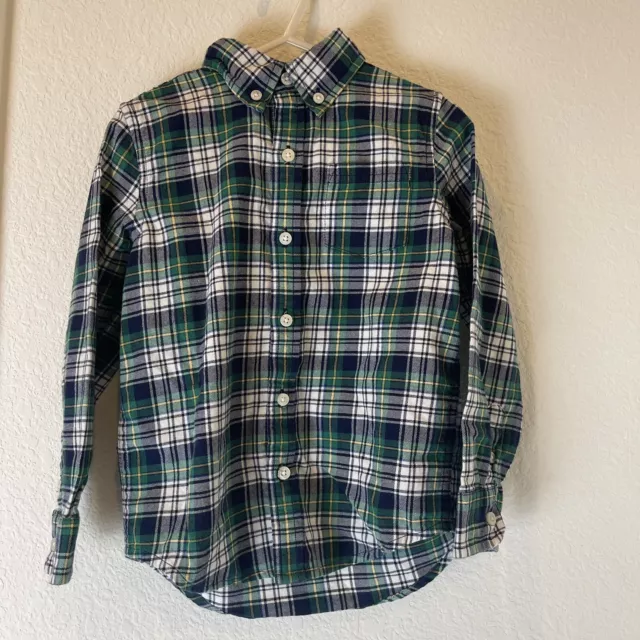 Janie and Jack Boys Size 4 Long Sleeve Button Up Flannel Shirt Green Check