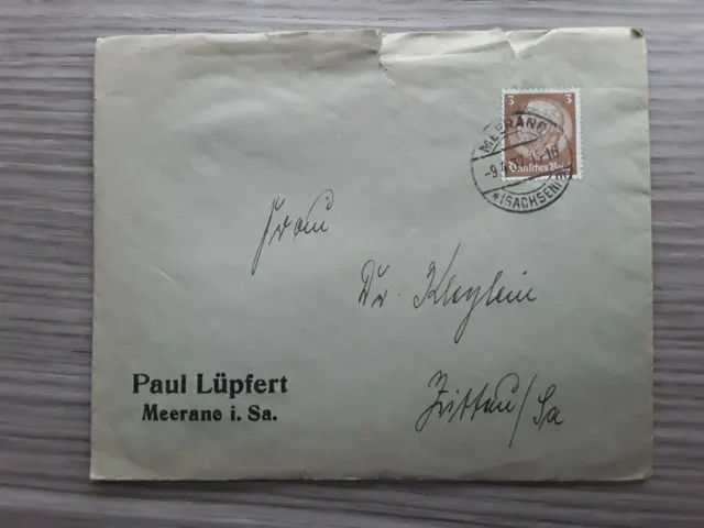Alte Briefpost von Meerane (Sachsen) nach Zittau 9.4.1937,ohne Inhalt