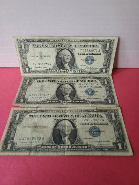 Vintage 1935/1957 Silver Certificate Dollar Bills Washington Blue Seal Lot (29) 3