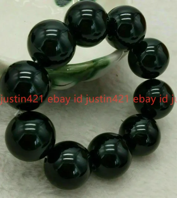 Huge 20mm Natural Black Agate Onyx Gemstone Round Beads Elastic Bracelets 7.5''