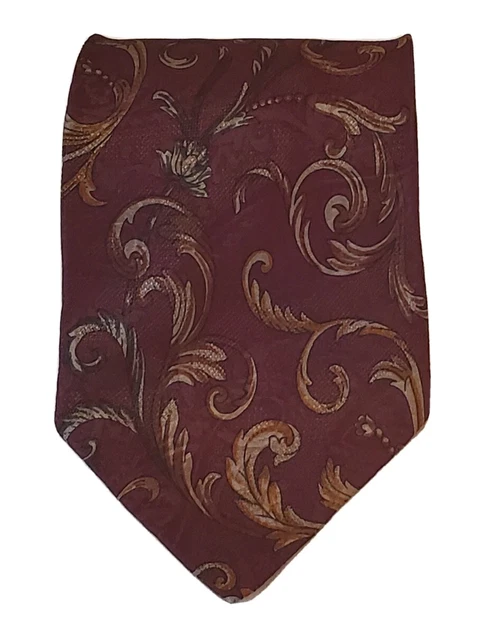 Valentino Carvatte Men's 100% Burgundy Silk Necktie Pre-owned Handmade L 58" W 4