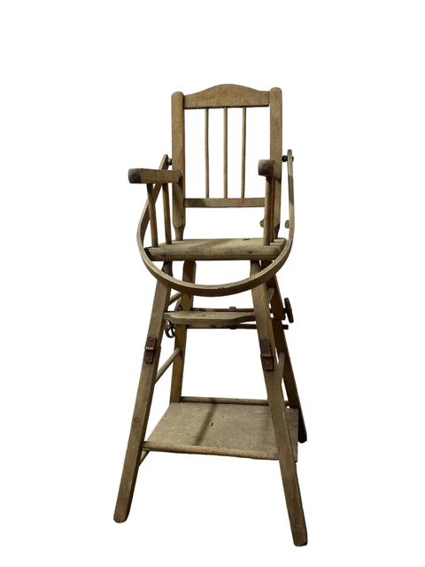 Poupée Ancienne Miniature Allemande – Années 1950/70 – Poupon 8 Cm Sur Chaise Bois Peint