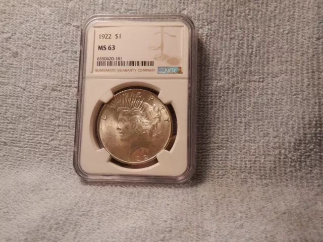 Peace Silver Dollar US Coin Graded NGC MS63 1922