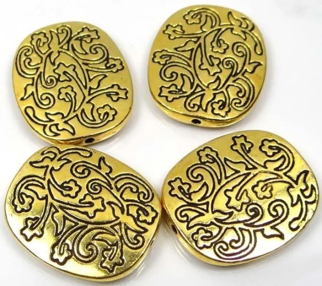 4 Antique Golden Pewter Large Oval Focal Beads 26mm