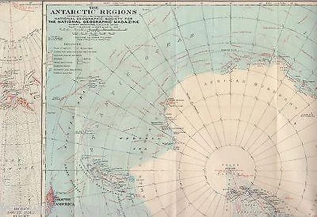 South Pole Antarctic Regions Byrd Expedition Vintage Graphic Fold-Out Poster Map