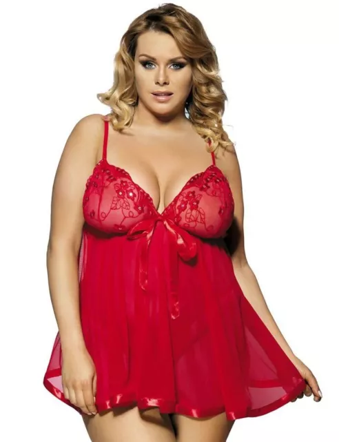 Babydoll sexy TAGLIE FORTI Comode da donna lingerie intimo in pizzo rosso curvy